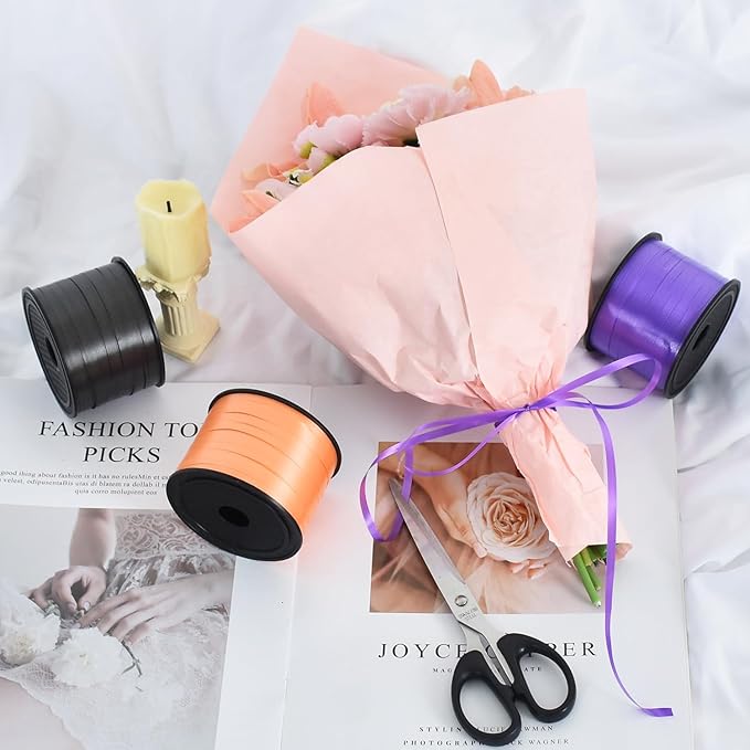 TONIFUL 300 Yards Curling Ribbon-Balloon Ribbon-Balloon String for Art&Craft Decor,Gift Wrapping,Ribbons and Bows for Halloween Christmas New Year Birthday Gifts Supplies (Black Orange Purple)