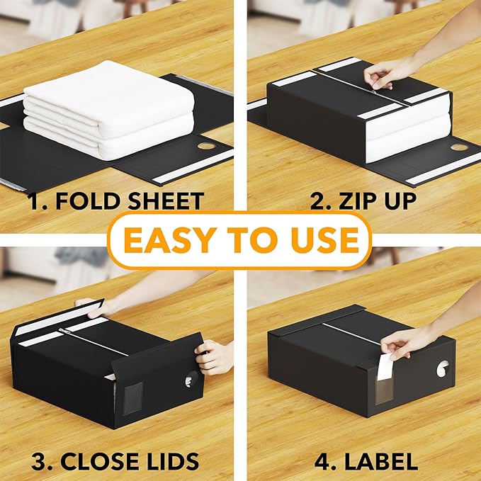 SpaceAid 9 Pack Bed Sheet Organizers and Storage, Foldable Sheet Organizer with Window for Linen Closet, Set Folder Keeper for Queen & King Size Bedding Storage (Black)