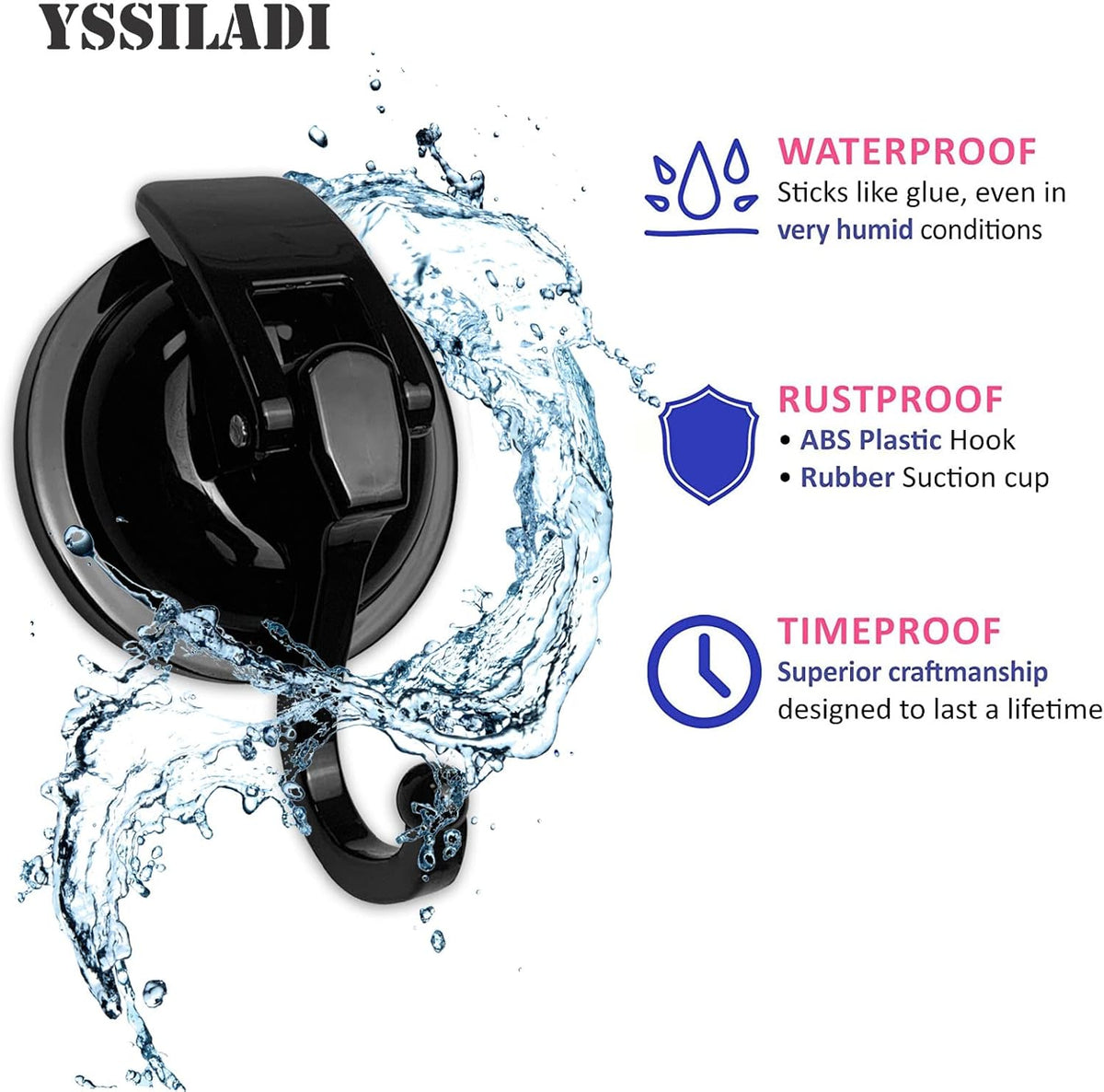 Heavy Duty Suction Cup Hooks for Shower, Bathroom Robe, Garland Decoration - Vacuum Glass Hooks, Reusable, No Hole Punched (Black, 4 Pack)
