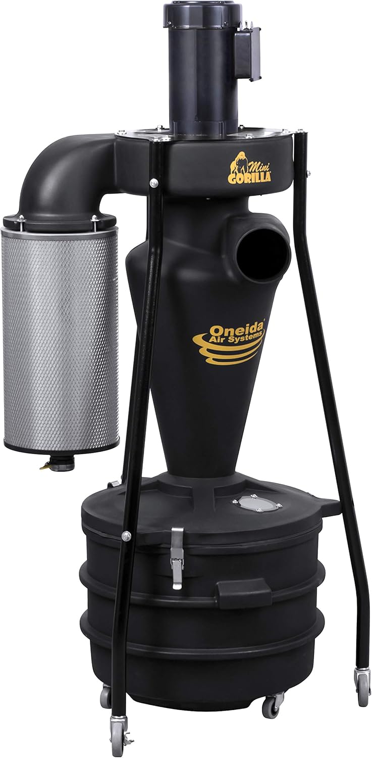 Oneida Air Systems 1.5 HP / 120V Mini-Gorilla® Portable HEPA-GFM Cyclone Dust Collector with U.S. Motor, Premium Filter, Liner Bag Holder, Bin View Window