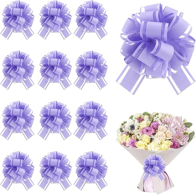12 Pcs Purple Gift Bow Pull Bows for Gift Warpping Christmas Warp Ribbon Bow Party Birthday Wedding Solid Bows for Bikes Anniversary Boxes Flower Decorations Valentine's Day (Purple-E)