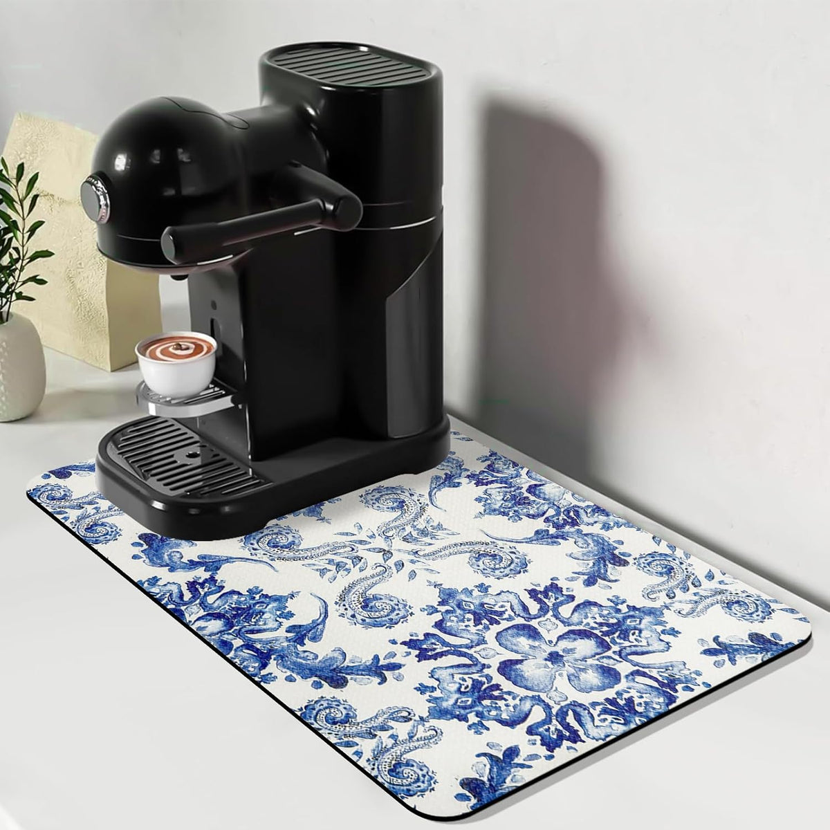 Bloss Dish Drying Mat, 12.2"x19.7" Absorbent Coffee Bar Mat with Waterproof Rubber Back