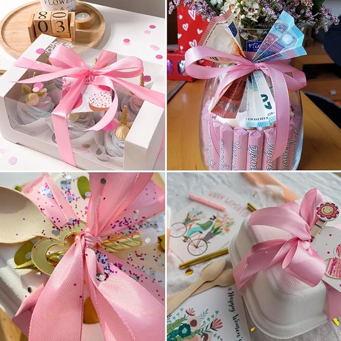 2 Rolls Pink Hot Pink Ribbon, 1-1/2 Inch x 50 Yards Satin Pink Fabric Ribbon for Flower Bouquets, Gift Wrapping, DIY Crafts, Birthday Cakes, Holiday, Wedding Party and Mother’s Day Decorations