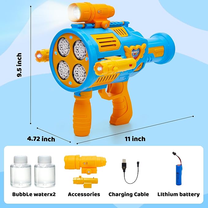 Bubble Machine Gun for Kids Toys,Bubble Gun with Upgraded 4 Fan Drives (Bulit-in 3 oz Bubble Solution) and Colorful Lights, Outdoor Birthday Party Festivel Gifts Wedding Toys
