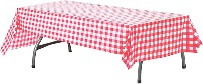 AnapoliZ Plastic Checkered Tablecloth | 6 Pcs Pack - 54” Wide x 108” Long | Red and White Picnic Disposable Table Cover | Rectangular Gingham Tablecover for Birthdays, Carnivals, Parties