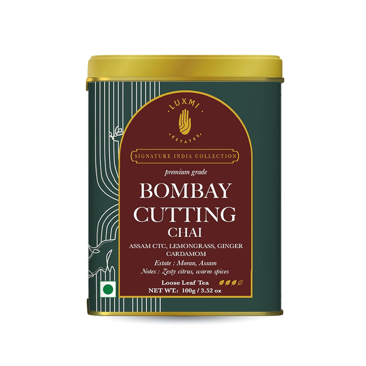 Luxmi Estates Bombay Cutting Chai, 100 gm, Signature India Collection, Assam CTC, Black Tea Collection, Strong Organic Tea, Lemongrass Tea, Ginger
