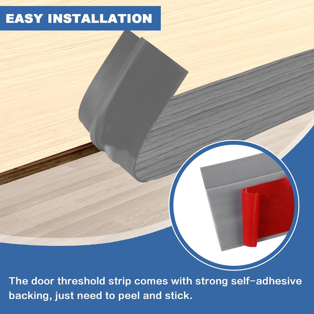 Vinyl Door Threshold Flooring Transition Strip Self Adhesive Carpet Edging Strip for Laminate Doorway Edge Threshold from 3/5" to 4/5" (Light Gray Wood Grain, 3.3 Ft)