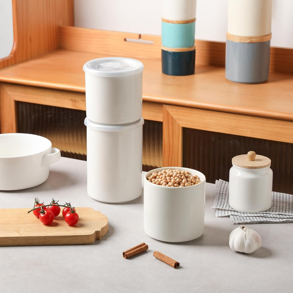 Sweejar Ceramic Food Storage Jar, Salt Container with Airtight Plastic Lid & Date Tracker, 16 Oz Kitchen Canisters for Flour, Rice, Sugar, Coffee