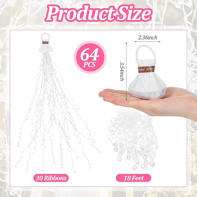 64 Pcs Streamers Poppers, Hand Throw Confetti Poppers, Romantic No Mess Streamers Crackers for Christmas Wedding Birthday Party Celebrations Graduation Party Favors (White)