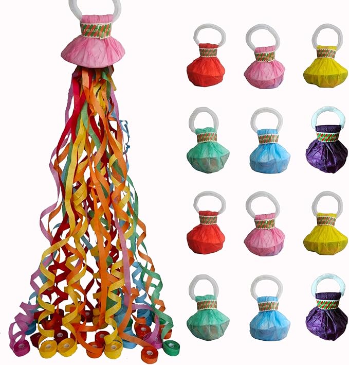 12Pack Hand throw Streamer Poppers 6 Color Mix No Mess Confetti Poppers，Party Poppers No Mess Streamers Easy to Clean Ideal for Celebrations Birthday and Festival