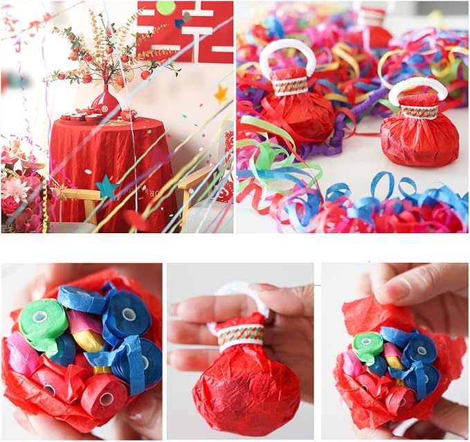 10 Pack Hand Throw Streamers Colorful Streamer Poppers No Mess Confetti Popper No Mess Streamers Cracker Easy Clean Up Paper Poppers for Engagement Wedding Birthday Party Celebration Graduation