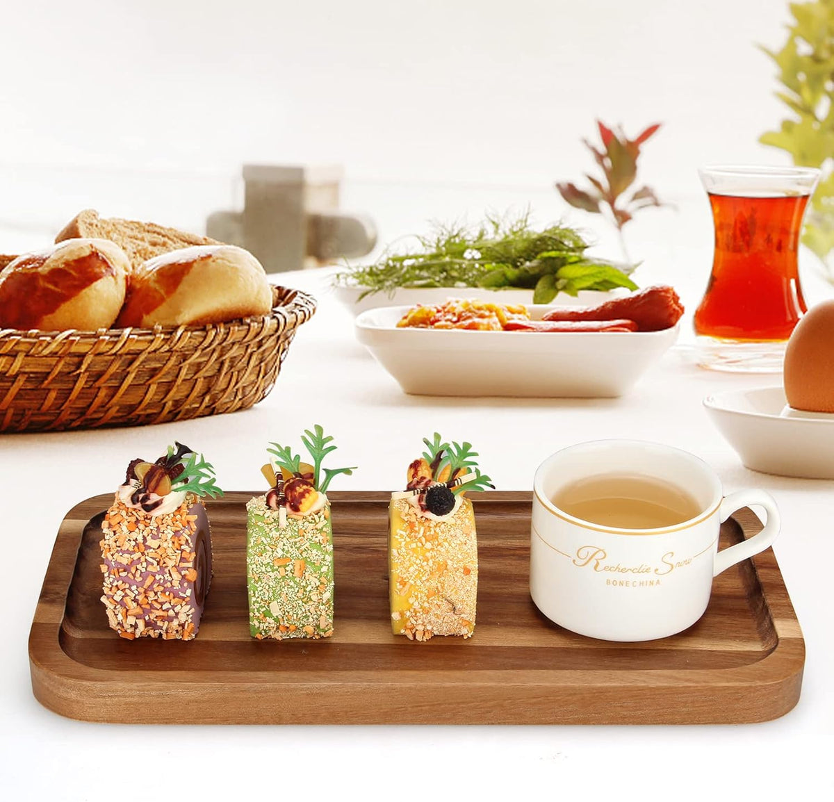 2 Pcs Rectangular Wooden Platters for Food Party Decorative Small Serving Tray Long Charcuterie Board Acacia Wood Trays Home Decor Cheese Board