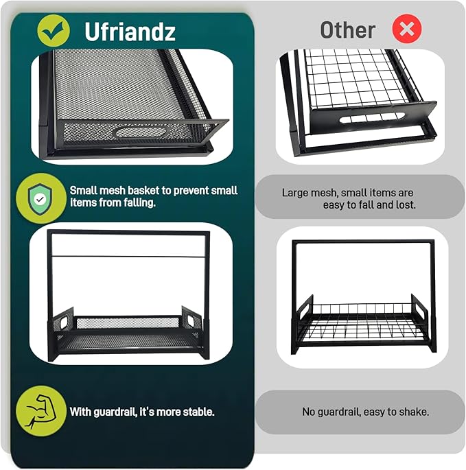 2 Pack Under Bathroom Sink Organizers and Storage 2-Tier Metal Pull Out Cabinet Organizer with Sliding Out Drawers Space Saving Undersink Slide Out Shelves for Kitchen Pantry, Black