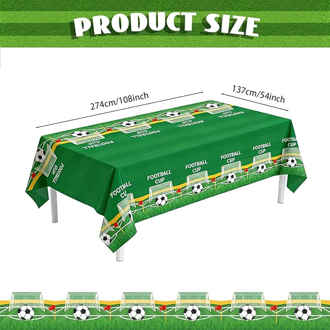 2Pcs Soccer Tablecloths, Soccer Party Decorations 54 x 108 inches Disposable Plastic Tablecloths for Sports Party Soccer Birthday Party Decorations