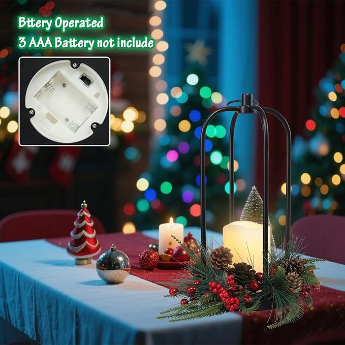 Candle Lantern 15" Metal Outdoor Lanterns with LED Flameless Candle Hanging Holder Decorative Hanging Lantern for Table Centerpieces, Porch, Patio 1 Pack