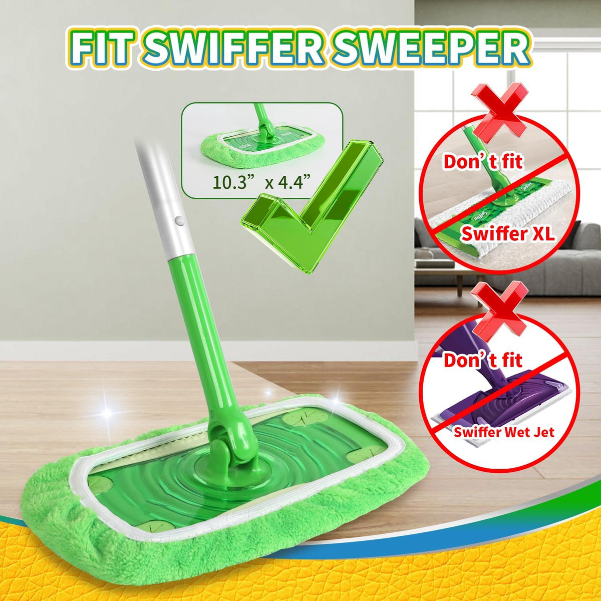 3 Pack Reusable 100% Coral Fleece Mop Pads Compatible with Swiffer Sweeper, Wet and Dry Flat mop Cover, Washable Pads Refills for Hardwood/Surface Floor Cleaning (Mop is Not Included)