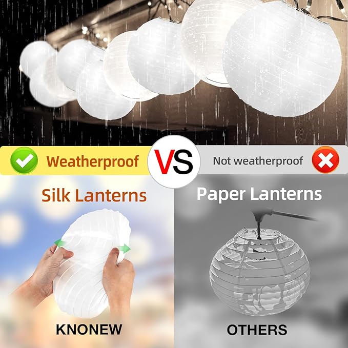 KNONEW 20 Pack 10" White Silk Outdoor Lanterns Decorative Party Hanging Chinese Japanese Waterprooof Round Lantern for Weddings, Birthdays, Parties Decoration (No Light Bulbs Included)
