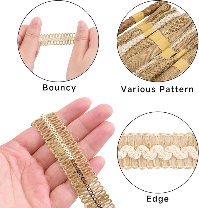 KINGLAKE 9 Rolls Burlap Lace Ribbon - Natural Jute Ribbon Boho Ribbons Rustic Ribbons for DIY Crafts Gift Wrapping Party Wedding Decorations and Sewing