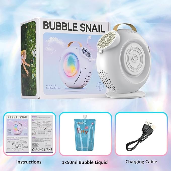 Bubble Machine, Automatic Bubbles Blower for Kids Toddlers - 15000+ Bubbles Per Min, 90°/360° Auto Rotation & LED Light, Rechargeable Bubble Maker for Birthday Parties Wedding Outdoor Activities Gifts