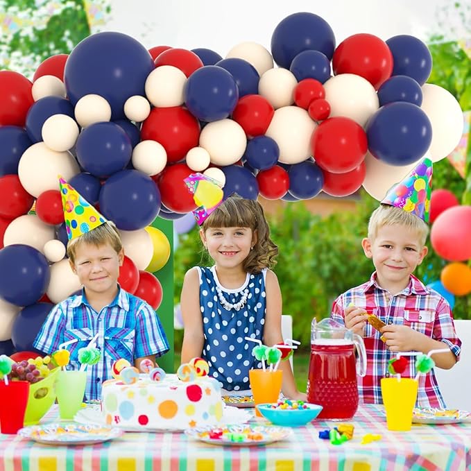 Red Blue Balloon Garland Arch Kit, Navy Dark Blue, Red Balloons Blush Neutral Balloons for Birthday Wedding Anniversary Graduation Baby Shower Party Decorations