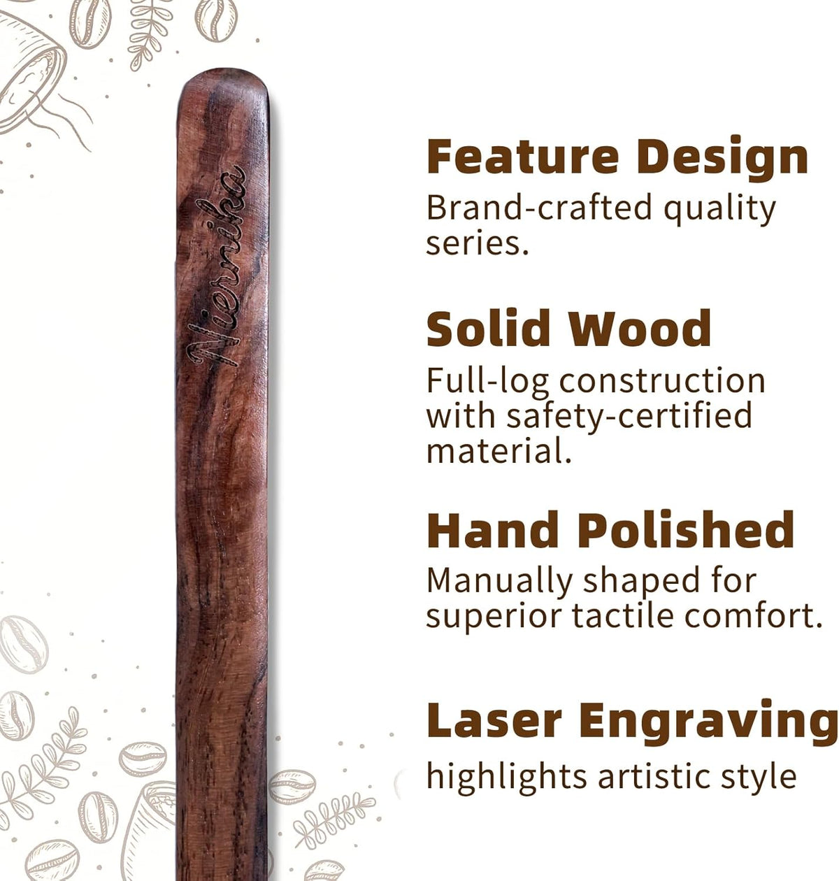 Solid Black Walnut Wood 3Pcs 6" Coffee Stirrers, Reusable & Multifunctional for Hot/Cold Beverages (Coffee, Milk, Oatmeal), Cooking & Crafts (jam