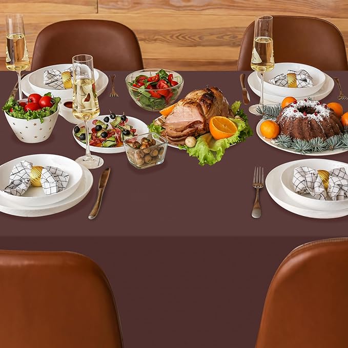 16 Pack Brown Plastic Tablecloth for Rectangle Tables, Premium Decorative Brown Disposable Table Cloths for Parties, Bulk Rectangle Party Table Cover for Birthday, Wedding, Anniversary, 54 x 108 Inch