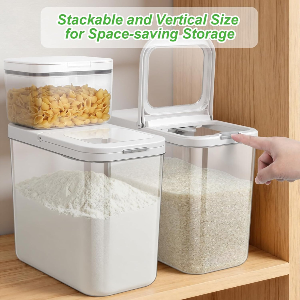 Rice Flour Storage Container - 12.7 Qt, 25 Lbs Crystal-Clear Plastic Food Storage Container Bin with Pop-up Lid for Grains Beans