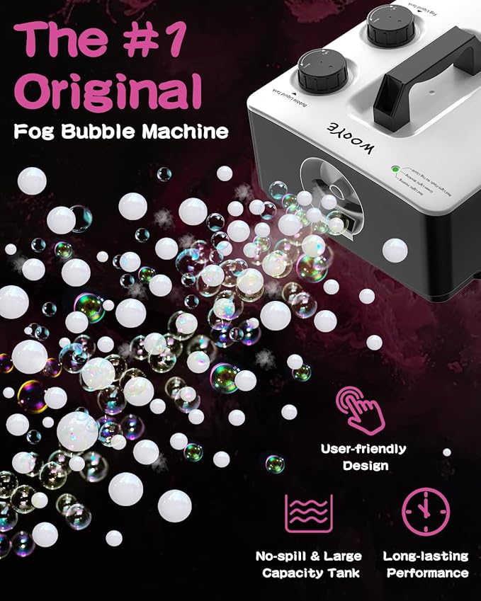 Fog Machine, No Spill Fog Bubble Machine, Portable Smoke Bubble Machine, Bubble Fogger, Bubble Fog Combo Machine for Indoor Outdoor Party Wedding Birthday Photograph Christmas Halloween