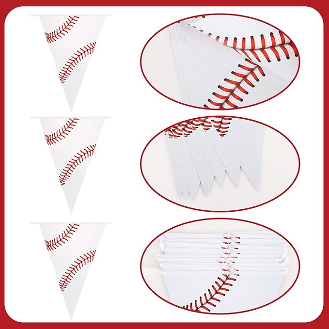 6 Pack Baseball Party Banner 9.12ft Baseball Pennant Banner Pre-Strung Sport Triangle Flag Bunting Garland for Kids Boys Baseball Birthday Party Supplies Sport Party Supplies