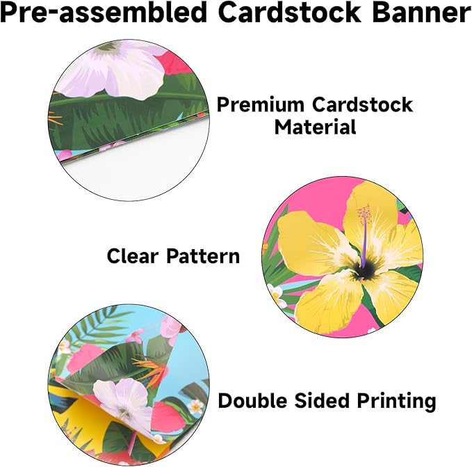 jijAcraft 4 Pack Hawaiian Bunting Banners - Pre-strung Tropical Flowers Triangle Pennant Banner with Flamingo, Floral Luau Party Decor for Hawaiian Tropical Pool Summer Tiki Beach Aloha Party Decor