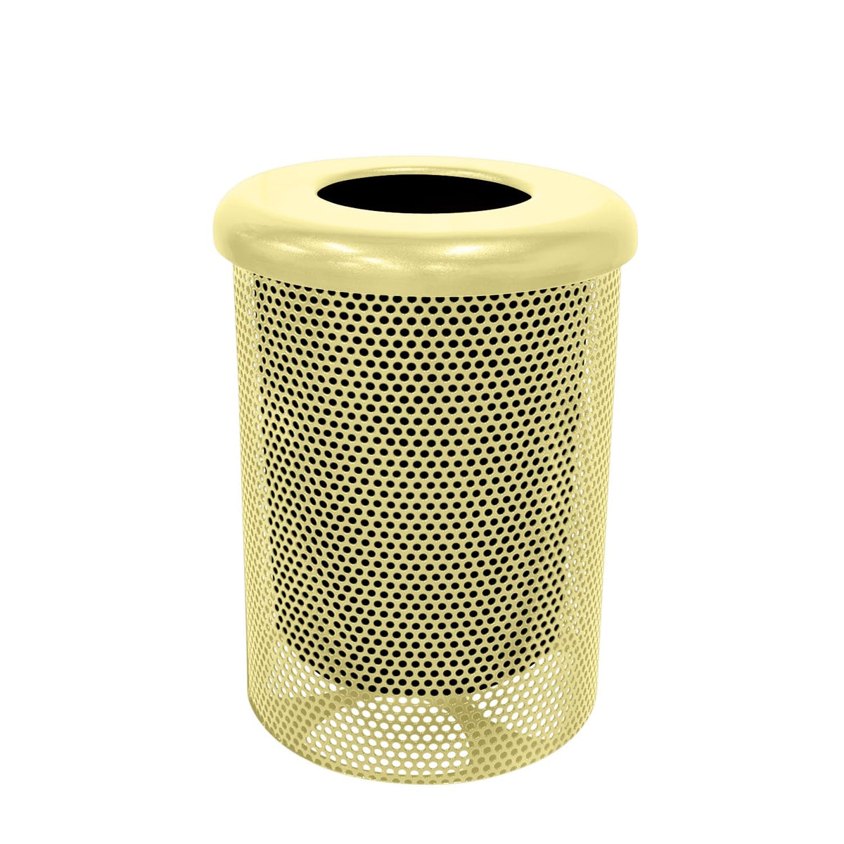 COATEDOUTDOORFURNITURE RFT-P-TXTSAND Heavy Duty Round Trash Receptacle with Flat Top, Liner Included, 32 Gallon, Textured Sandstone, Made in America