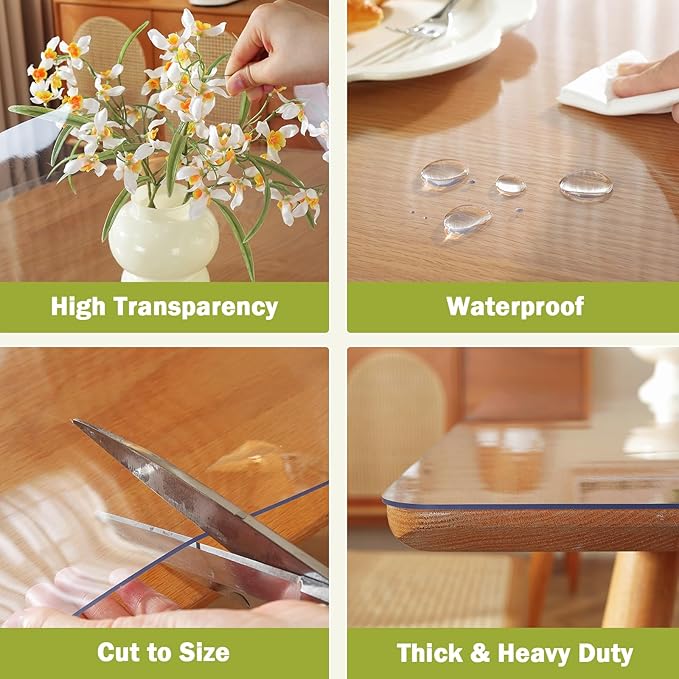 Clear Table Protector 40 x 76 Inch, 1.5mm Thick Plastic Table Cover, Waterproof PVC Clear Table Cover Protector, Desk Protector Mat, Writing Desk Pad for Desktop, Coffee & Dining Room Table