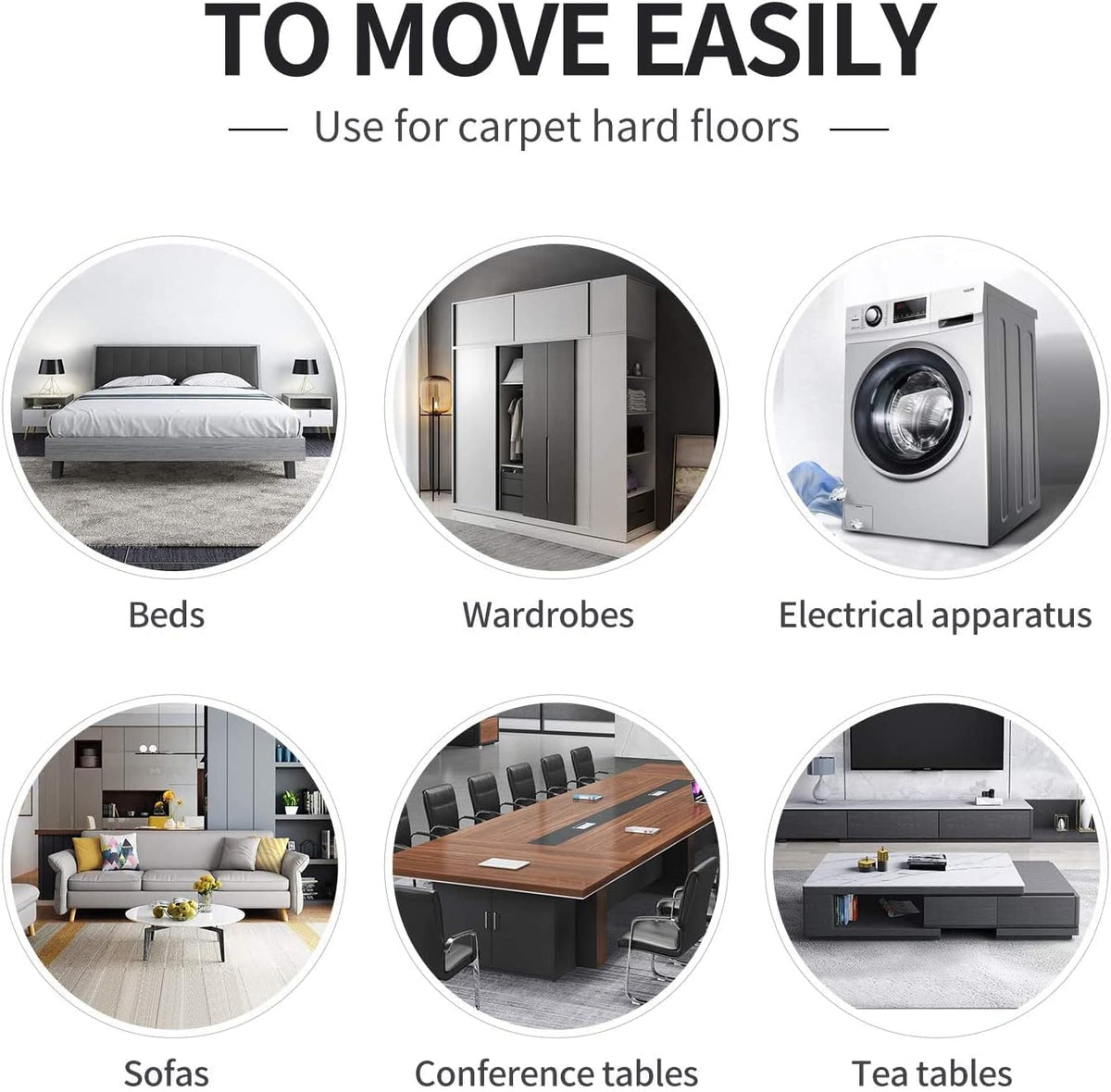 Ezprotekt 8 Pack Large Furniture Movers Sliders for Carpet, 9 1/2" x 5 3/4" Reusable Oval Furniture Moving Pads for Heavy Bed Sofa Fridge Couch Cabinet, Move Items Quickly and Easily (Black)
