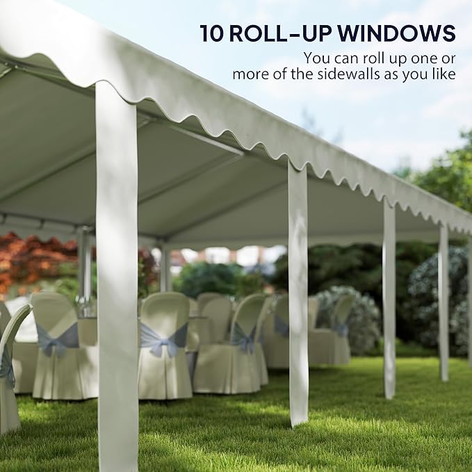 Outsunny 16.5' x 33' Party Tent, Heavy Duty Large Outdoor Canopy Tent Shelter with Removable Sidewalls, 10 Windows and 2 Doors, for Parties, Wedding, Events, BBQ Grill, White