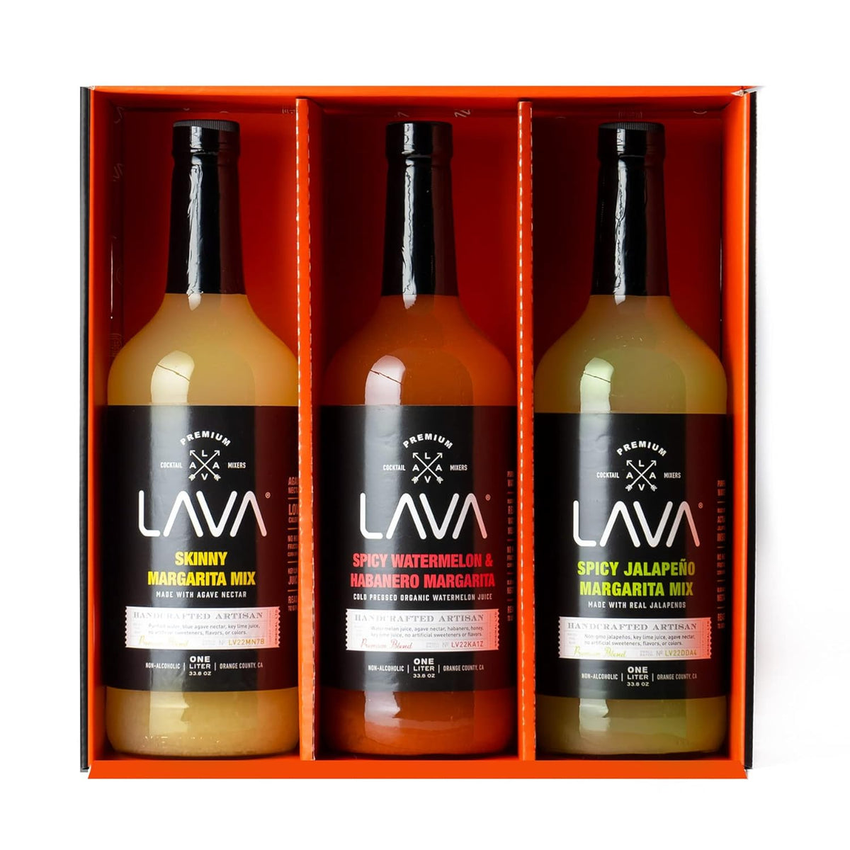 3 Pack) Lava Premium Margarita Mix Variety Pack Comes with Spicy Jalapeno, Skinny Margarita, & Spicy Watermelon Habanero, 1-Liter (33.8oz)