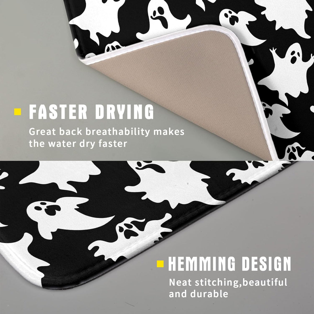 Halloween Bat Ghosts Dish Drying Mat for Kitchen Counter,Halloween Spooky Ghost Black and White Drying Mat 16 x 18 Inch Microfiber Dish Drying Pad