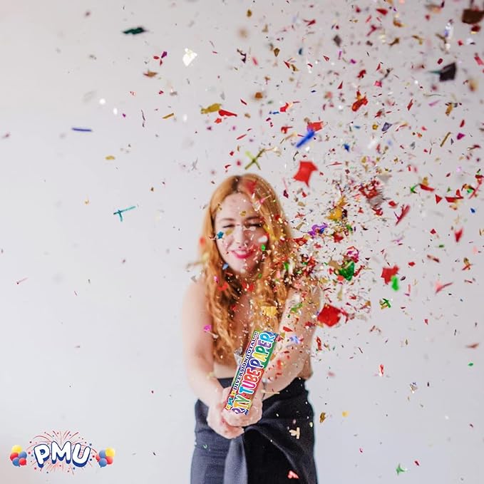 PMU Cannons Party Poppers - Confetti Blaster for Drive-by Birthdays-Celebrations, Graduation, Wedding, Christmas, New Year’s Eve - Party Poppers Confetti Shooters - 12 inch, Pkg/12
