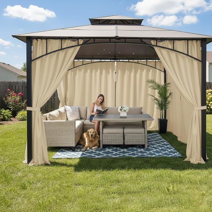 HolidayIdeas Outdoor Patio Curtains Waterproof with Rod Pocket 6 Panels 110x95 Inch- Weatherproof Balcony Outdoor Curtains for Apartments,Porch, Gazebo, Pergola, Sliding Glass Door, Cream