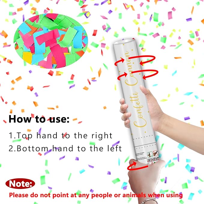 12" Confetti Cannons with Colorful Filling - Party Poppers for Birthday Wedding Graduations Fiesta Christmas New Year Celebrations - Easy to Use, Biodegradable Confetti - Pack of 4