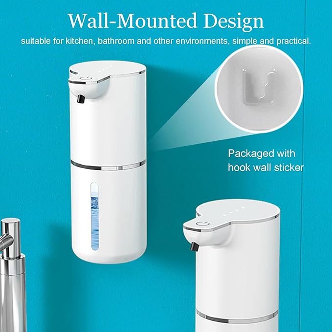 Automatic Foam Soap Dispenser Non-Touch Wall-Mounted Soap Dispenser 4 Levels Foam Adjustable Function Suitable for Kitchen, Bathroom(1PCS)