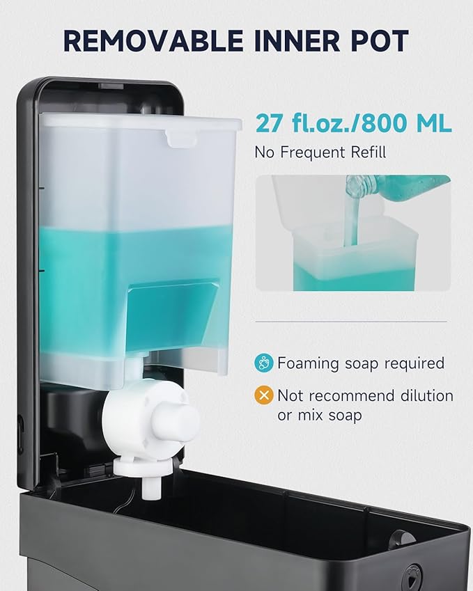 AIKE Foaming Wall Mount Soap Dispenser,27oz Drill-Free for Commercial Bathrooms,Model AK1006F(Black)