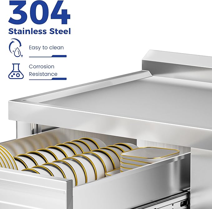 39" 304 Stainless Steel Utility Sink with Faucet – Free Standing Single Bowl Kitchen Sink with Workbench & Drawer Storage, Hot/Cold Water Pipes for Laundry, Farmhouse & Outdoor Use