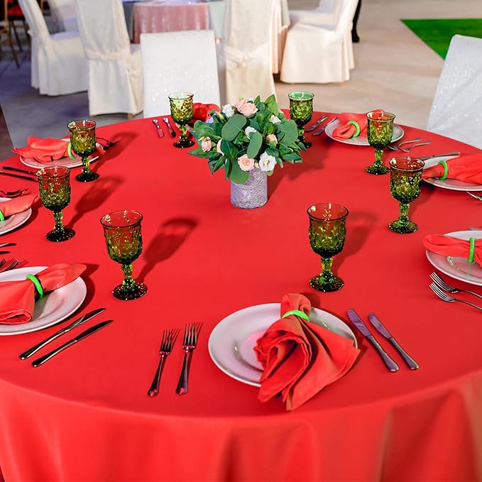 Ragnhild 16 Pack Red Plastic Tablecloth for Round Tables, Premium Decorative Red Disposable Table Cloths for Parties, Bulk Round Party Table Cover for Birthday Wedding Anniversary Graduation, 84 Inch