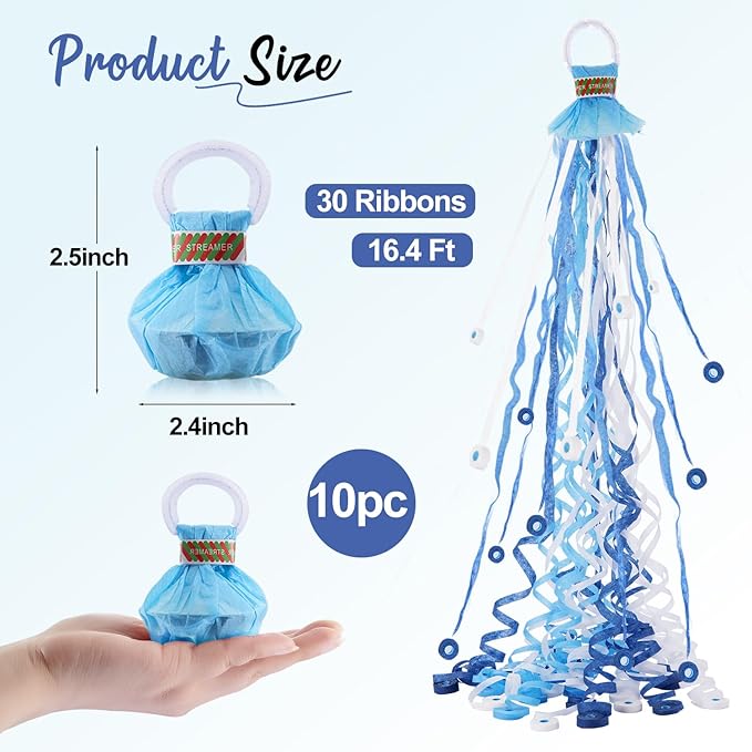 BATTIFE 10 Packs Blue Gender Reveal Streamer Poppers, Hand Throw Confetti Poppers, No Mess Paper Crackers for Baby Shower, It's a Boy Party Celebrations, Wedding, Birthday