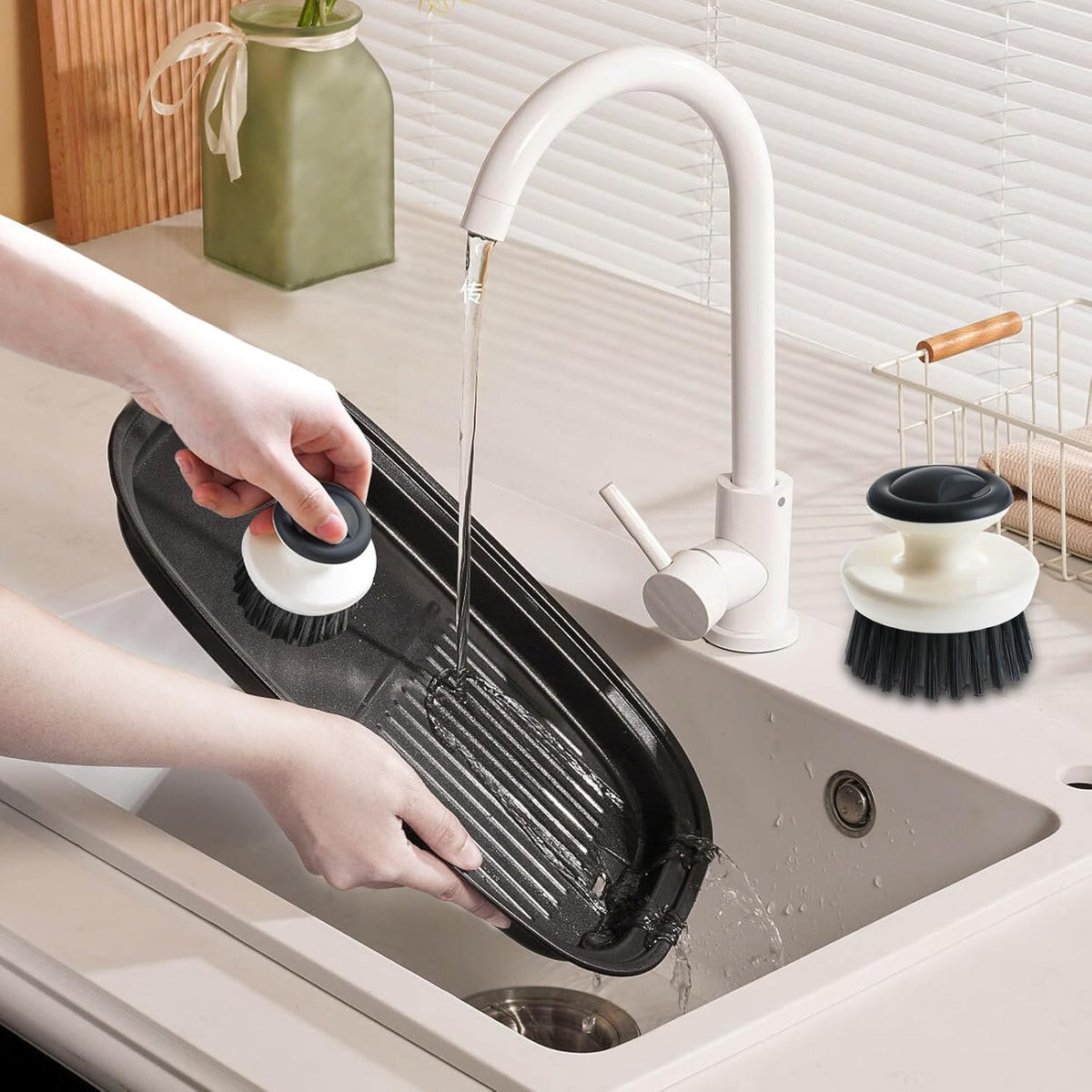 Dish Scrub Brush,Ergonomic Grip Palm Brush,Kitchen Scrub Brushes for Cleaning, Dish Scrubber with Stiff Bristles for Sink, Pots, Pans