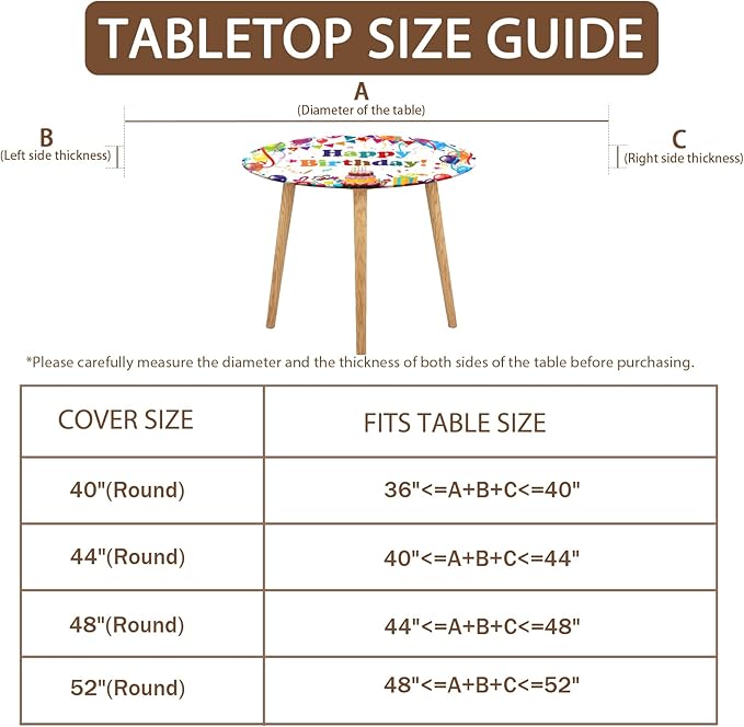 Birthday Round Fitted Tablecloth with Elastic Colorful Happy Birthday Party Circle Table Cover for 40-44" Round Tables Wipeable Waterproof Cake Balloons Gifts Table Cloth for Picnic Dining Patio Decor