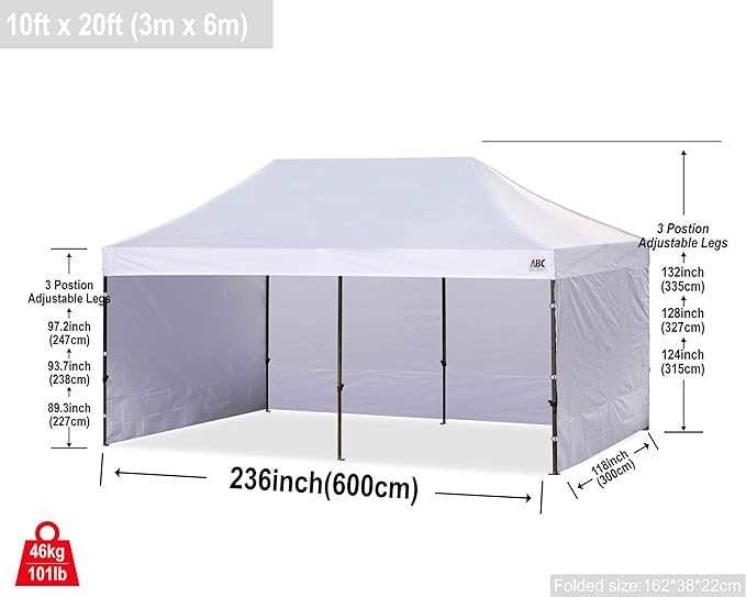 ABCCANOPY Heavy Duty Instant Pop up Canopy Tent with Sidewalls10x20, Ivory White