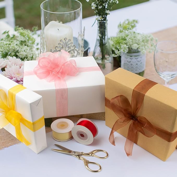 Organza Ribbon Set - Assorted Sheer Ribbons, 1" x 90 Yds, Colored, Clear, Chiffon, Tulle for Flower Bouquet, Gift Wrapping, Christmas Tree, Wedding Invitations, Wreaths, Bows, Crafts