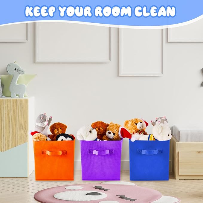 Yinder 12 Pcs Cube Storage Bin Rainbow Colored 10.5''x10.5''x11'' Storage Bins for Playroom Decor Colorful Bins for Kids Foldable Baskets for Nursery Organizer Boxes Fabric Boxes