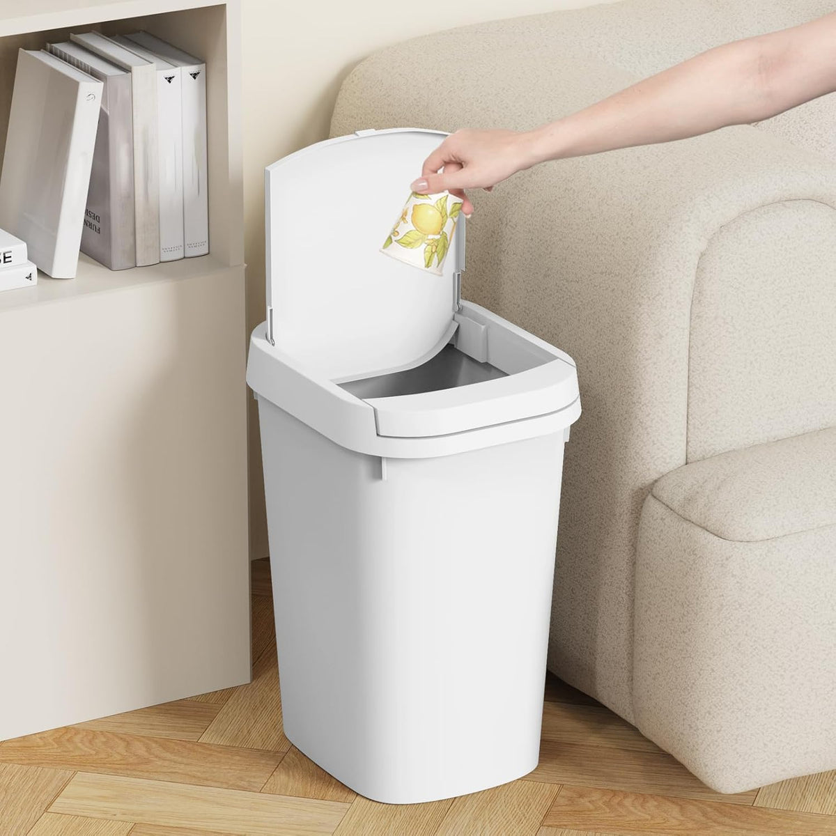 3 Pack Bathroom Small Trash Can with Lid, 2.6 Gallon Slim Garbage Bin with Pop-Up Lid, 10L Plastic Wastebasket for Bedroom, Office, Kitchen, Toilet (Three Colors)